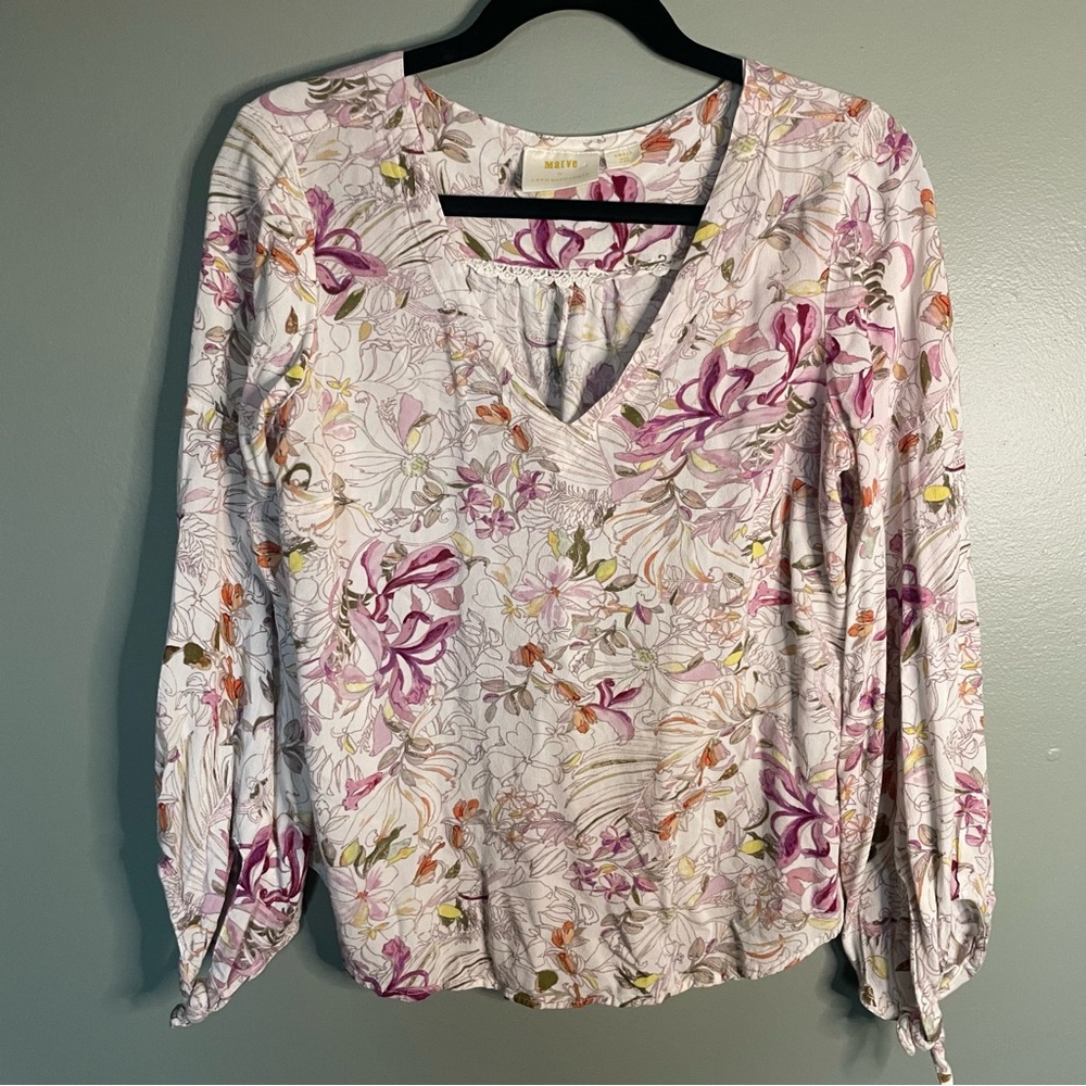 Anthropologie Maeve Pink Floral Long Sleeve Top Size S